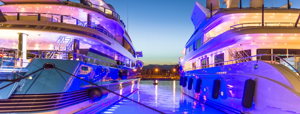 Superyachts on the port of Antibes, French Riviera