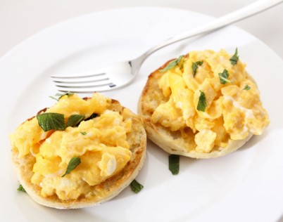NAVY BREAKFAST scrambled egg on english muffin with spring onion