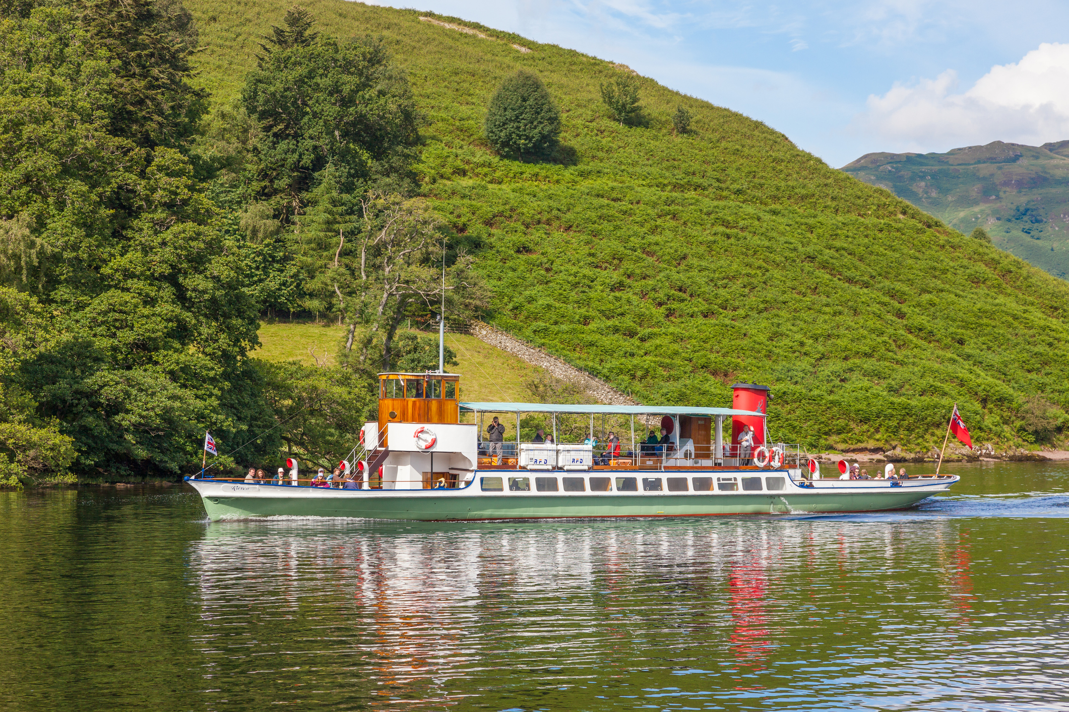 Tourists aboard the 'Raven' on Ullswater, in the English Lake District