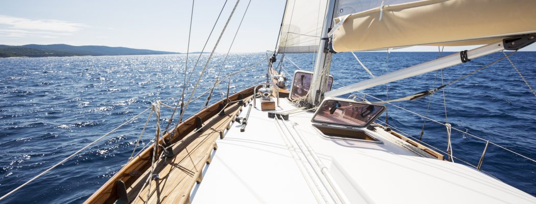 yacht bow in Mediterranean sea in the middle of the sunny summer day