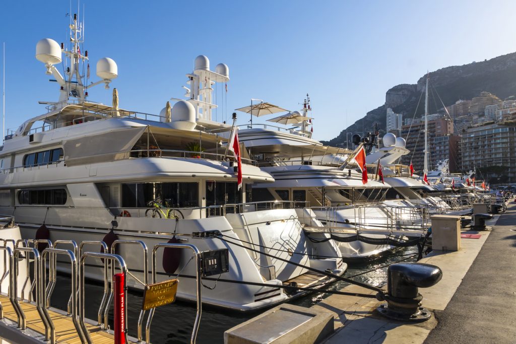 Monaco Boat show with sunny weather