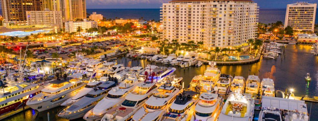 Fabulous luxury boat show at sunset