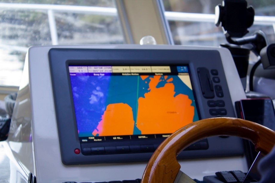 A close-up of a navigation device