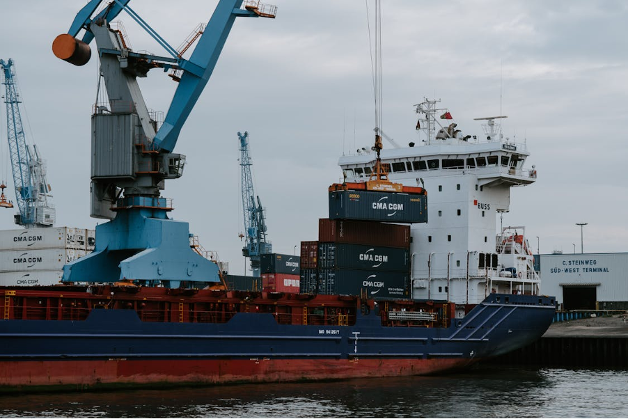 shipping containers being loaded